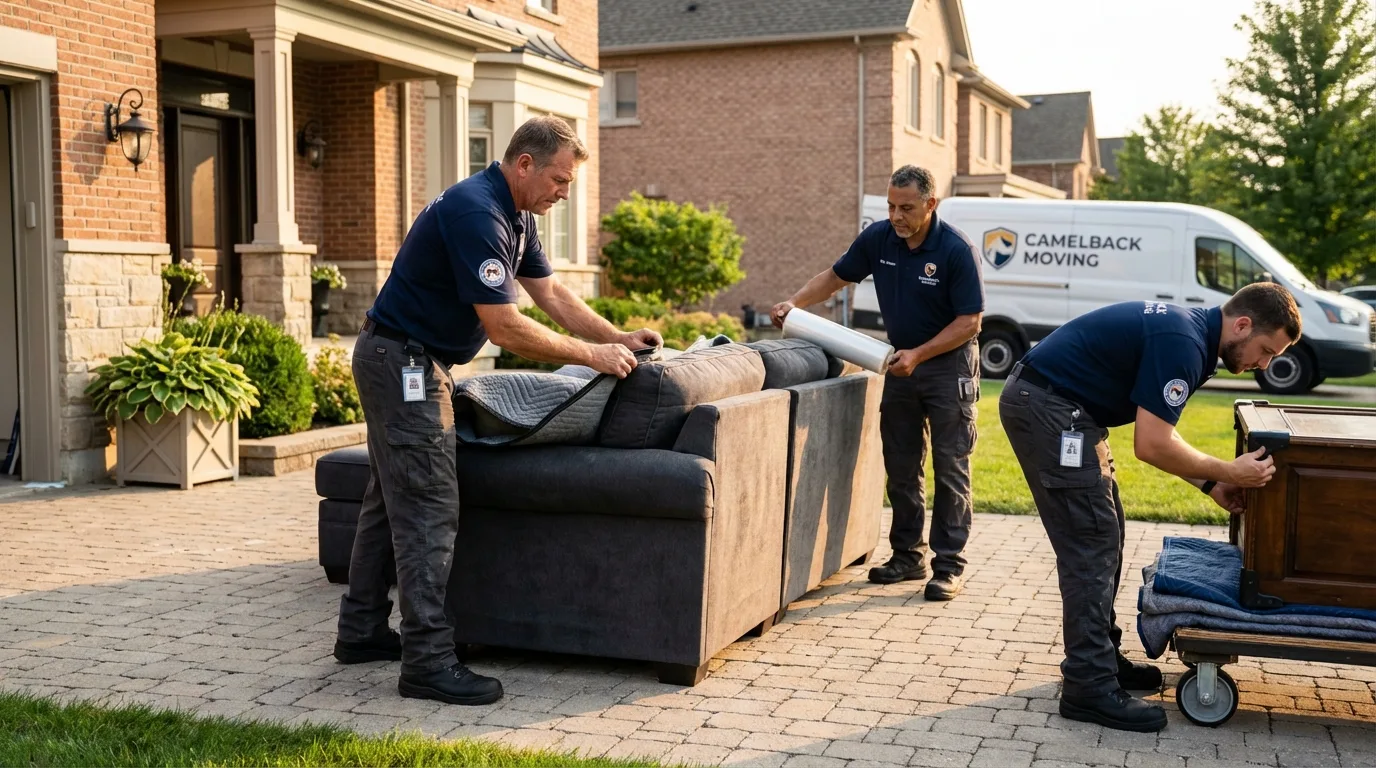 Large estate moving crew wrapping furniture in Cheboygan, MI